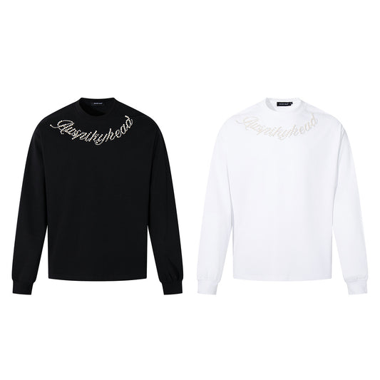 Beaded Letter Pearl Heavyweight Crewneck Hoodie For Couples